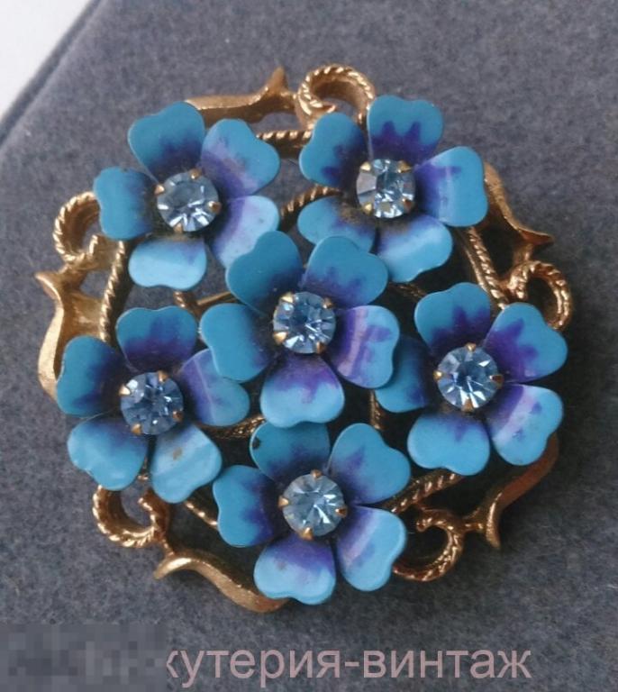 3107 брошь Синие цветы AVON эмаль золочение винтаж бижутерия США