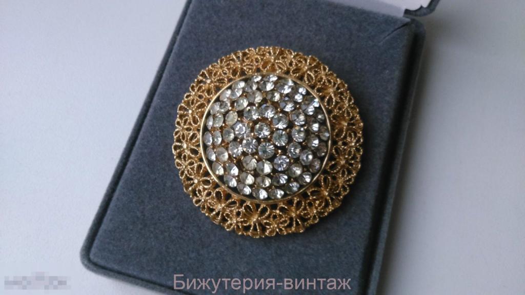 3059  брошь подвеска Подсолнух KARU кристаллы золочение бижутерия винтаж США