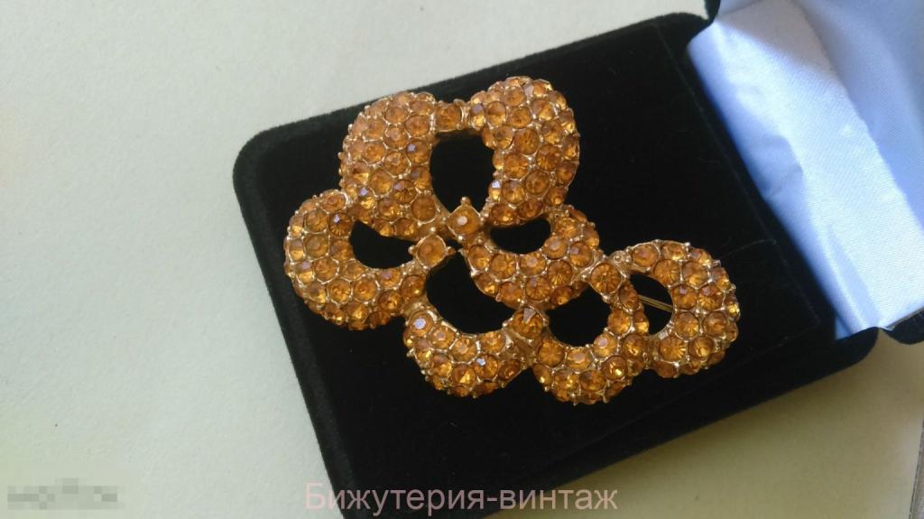 2039/2 брошь Оранжевые волны кристаллы позолота винтаж бижутерия  MARVELLA США