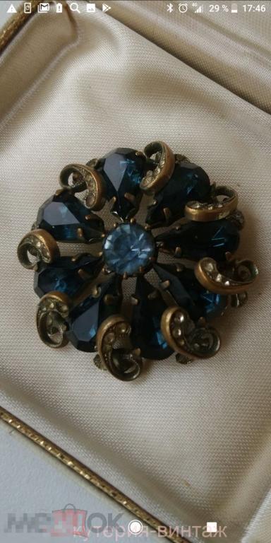 0237 брошь синие кристаллы бижутерия винтаж Европа 1950