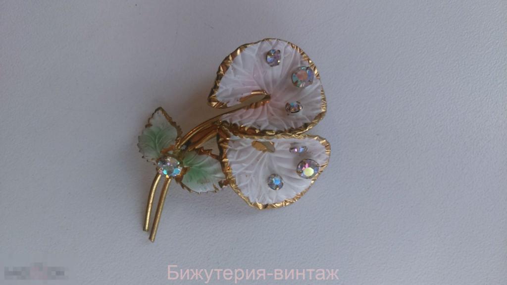 0169 брошь Цветок эмаль кристаллы позолота бижутерия винтаж Австрия