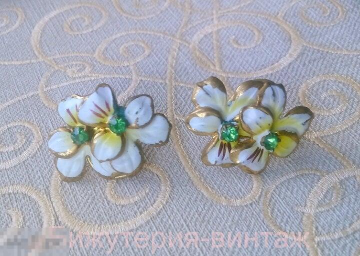 3317/1  серьги эмаль золочение бижутерия винтаж Чехословакия 1950