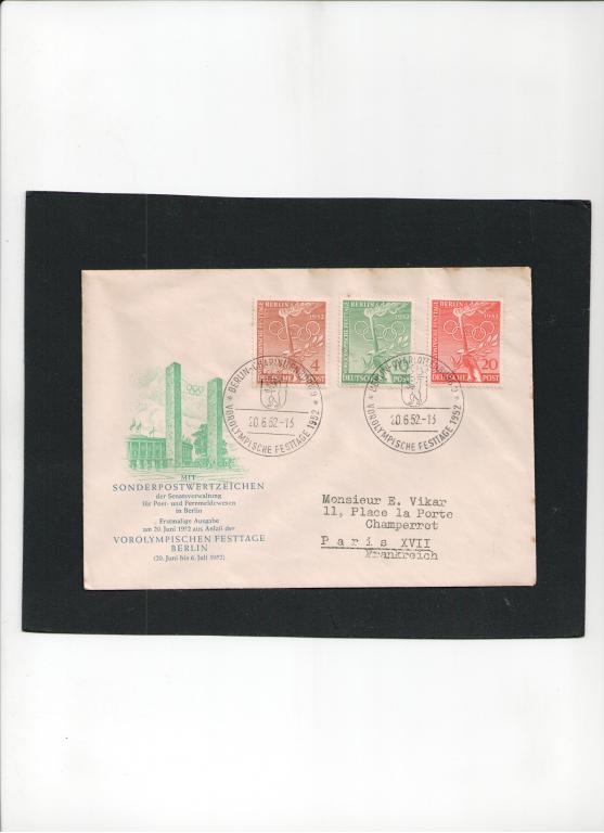 Конверт Олимпиада Хельсинки 1952 Западный Берлин