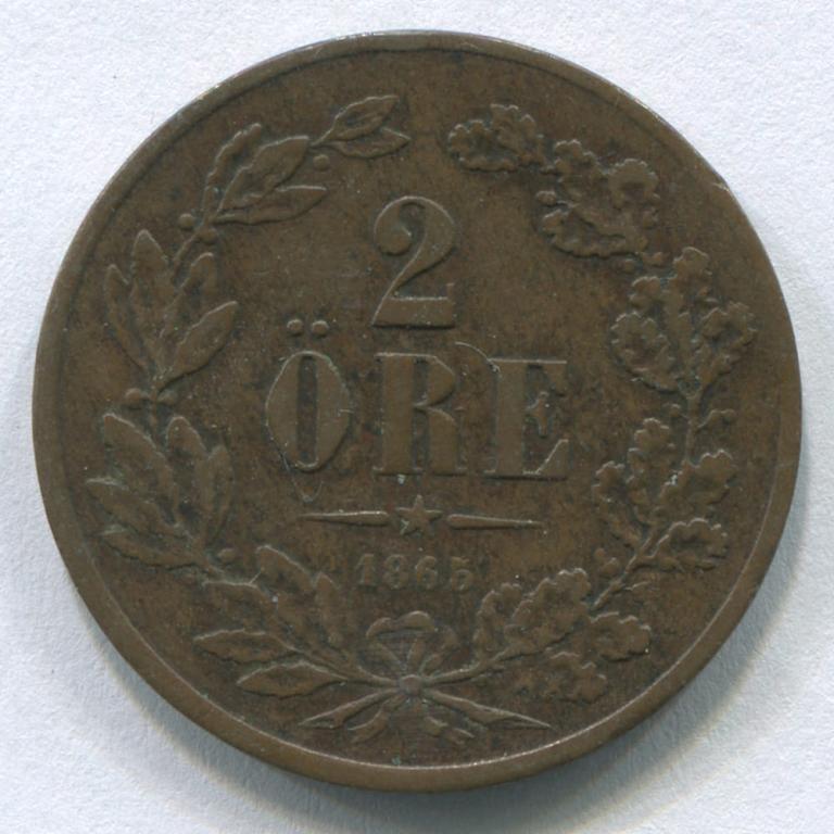 ШВЕЦИЯ 2 ЭРЕ 1865 VF