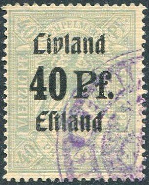 Россия 1918 германская оккупация ндп Livland Estland 40 пф.⊗ гербовая фискальная Латвия Эстония