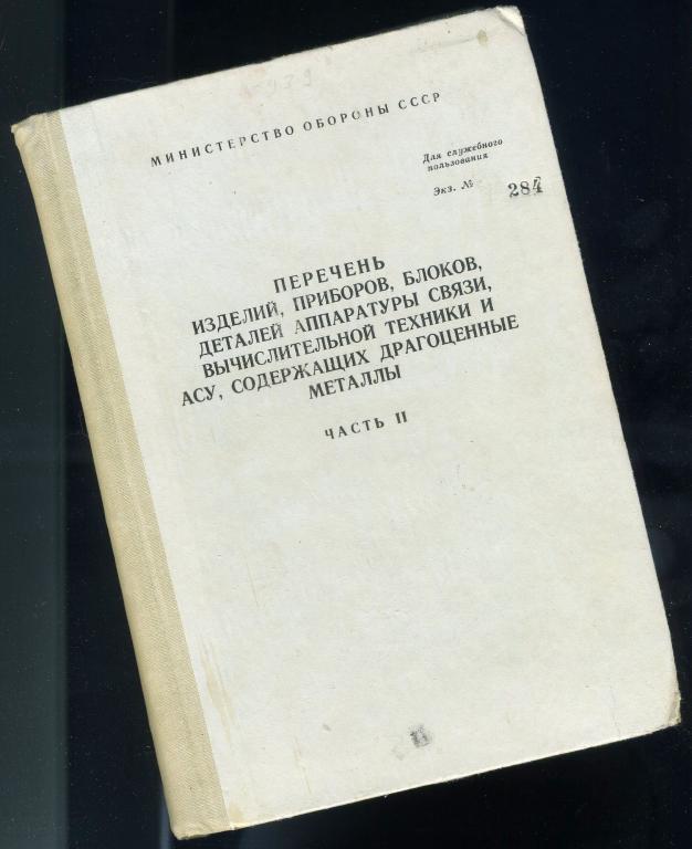 Перечень изделий приборов, блоков, деталей, аппаратуры связи, содержащих драгоценные металлы / 1990г