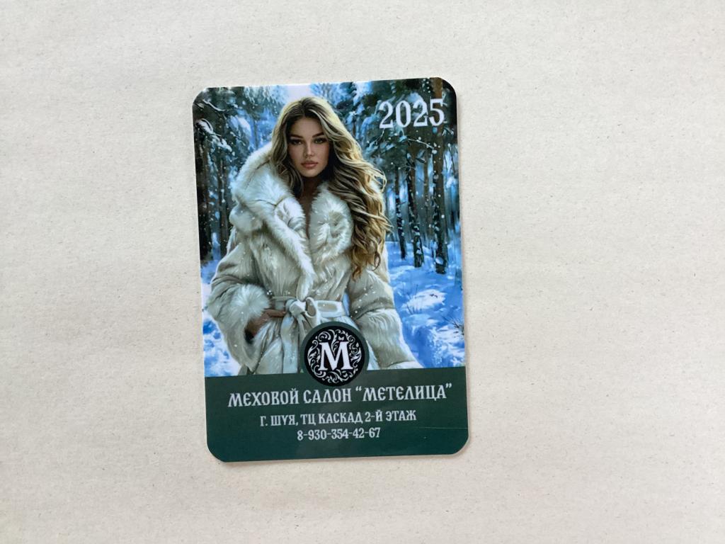 КАРМАННЫЕ КАЛЕНДАРИ ОДЕЖДА МЕХА ДЕВУШКА ЗИМА СНЕГ ИВАНОВО ПЛАСТИК 2025