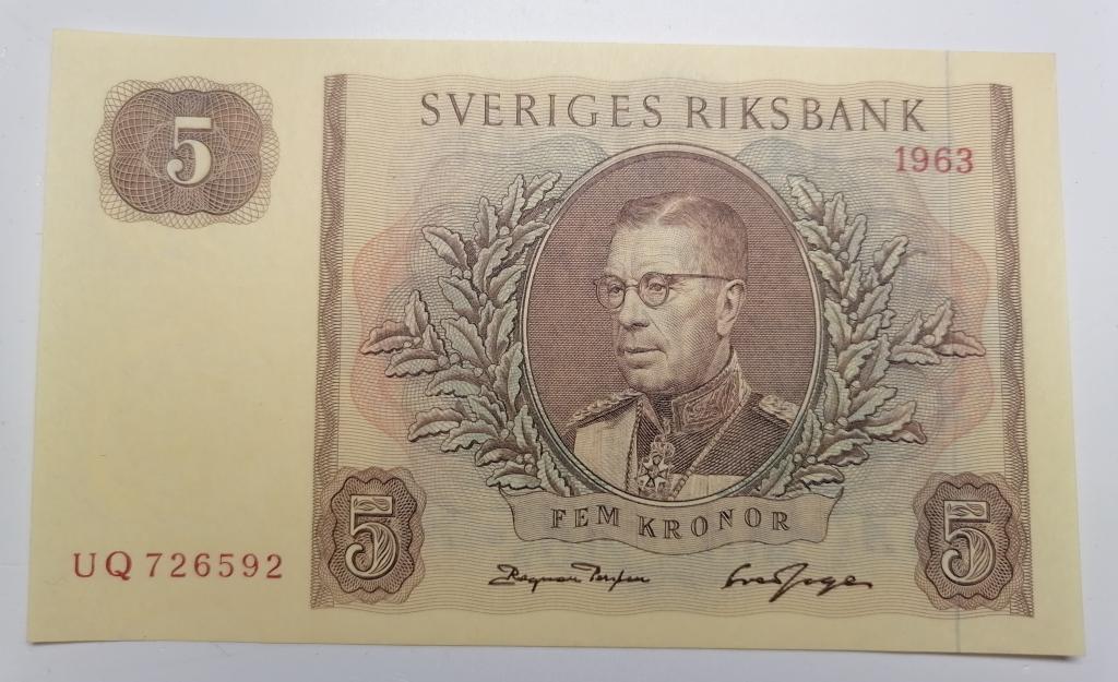 Швеция 5 крон 1963 года P#50b UNC пресс