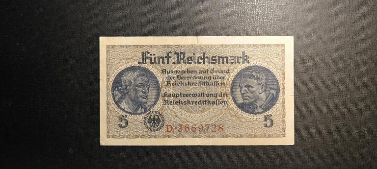 Германия 5 рейхсмарок марок 1939 - 1945 года. Третий Рейх  Для оккупированных территорий