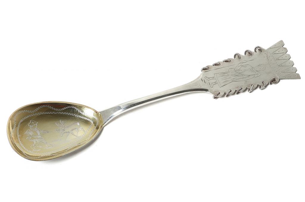 Серебряная сервировочная ложка с кольцами. Швеция, 1948 год.