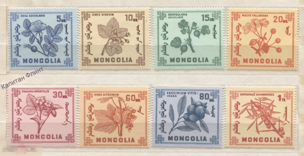 Монголия. Флора.  Ягоды: Брусника, Облепиха. Цветы. Mi/ 490-497. 1968 г. (10)