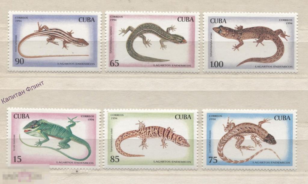 Куба, Рептилии, Ящерицы. Игуаны, Гекконы, Mi/ 3792-3797. 1999 г. (7)