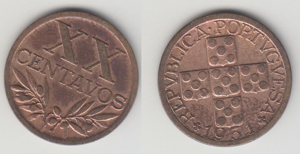 Португалия 20 сентаво 1951