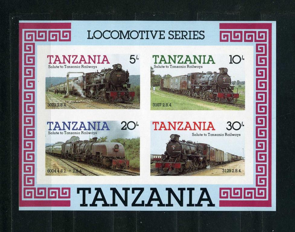 Танзания. Транспорт Паровозы Локомотивы Железная дорога Поезда. БЛОК 1985.**