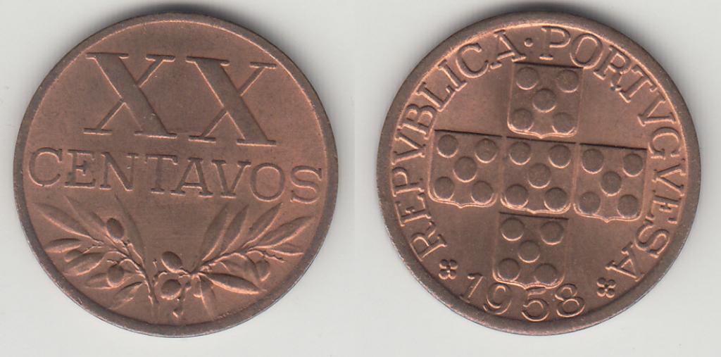 Португалия 20 сентаво 1958