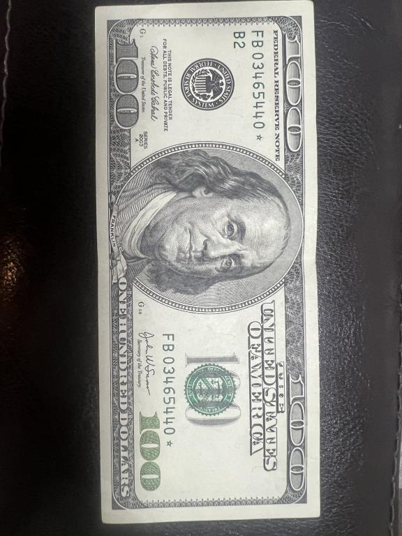 100 долларов (звезда), редкая 2003 A серия!