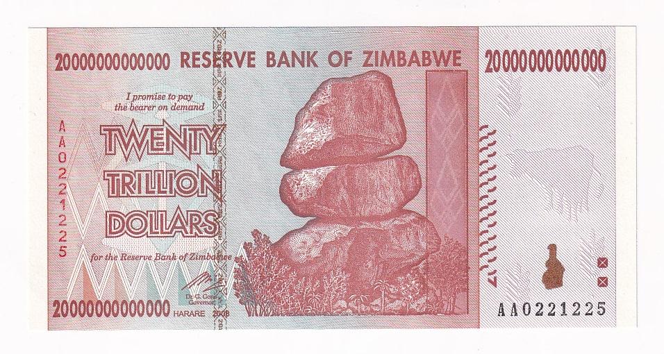 Зимбабве Банкнота 20000000000000 долларов 2008 год 20 триллионов UNC (535)