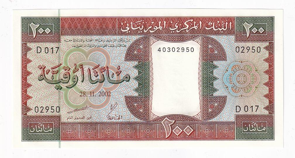 Мавритания Банкнота 200 угйя 2002 год UNC (41192)