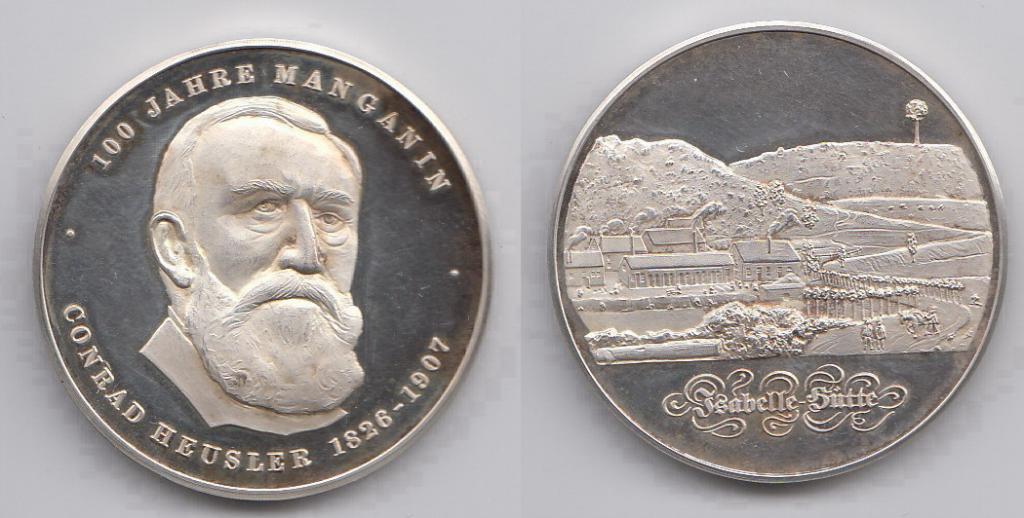 Германия медальон 1989 г. 100 лет прецизионному сплаву Манганин. Серебро