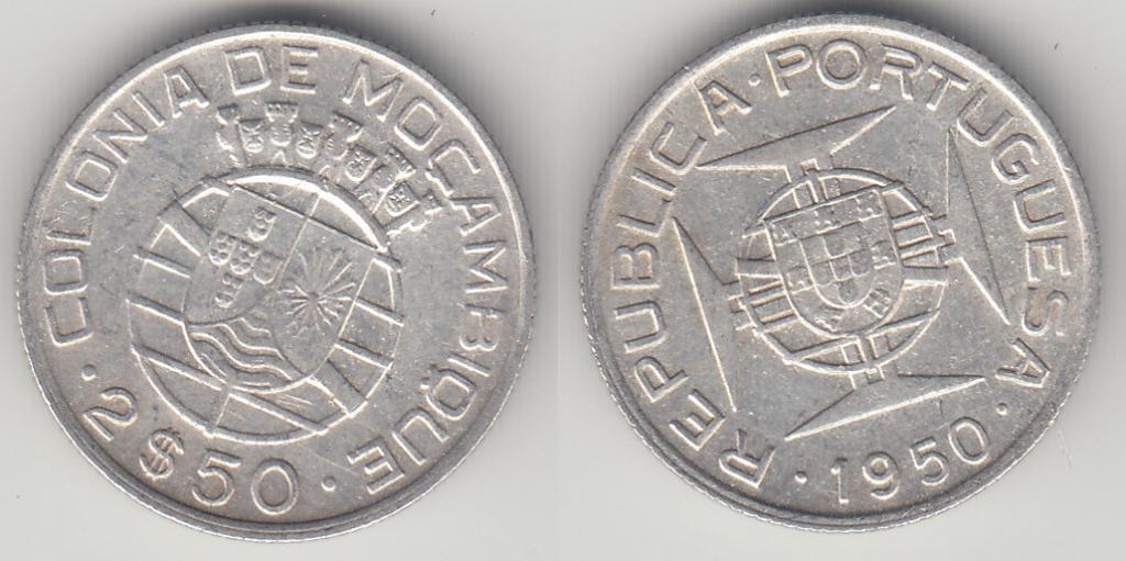 Мозамбик 2,5 эскудо 1950 серебро _4