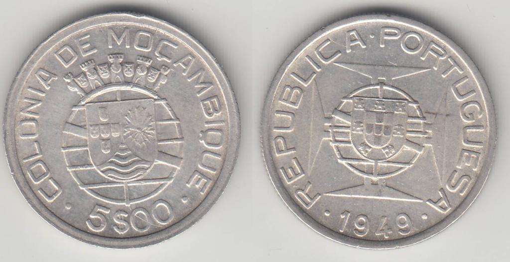 Мозамбик 5 эскудо 1949 серебро