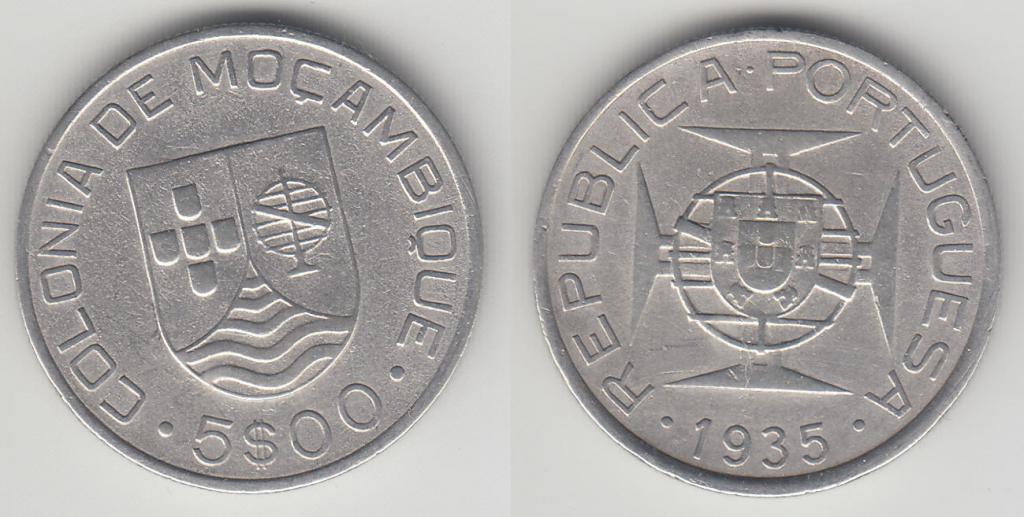 Мозамбик 5 эскудо 1935 серебро