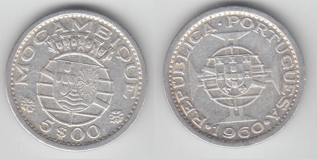 Мозамбик 5 эскудо 1960 серебро