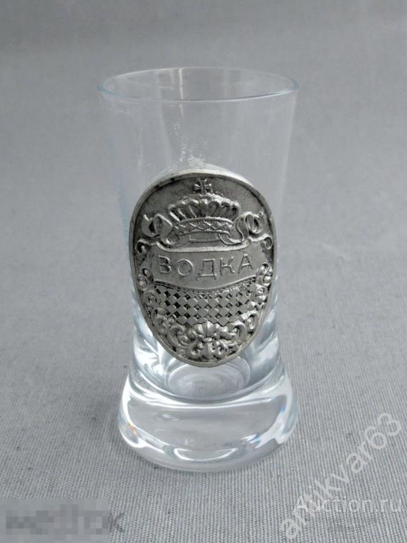 Рюмка / стопка «ВОДКА». Made in Germany. Стекло, накладка олово. /3