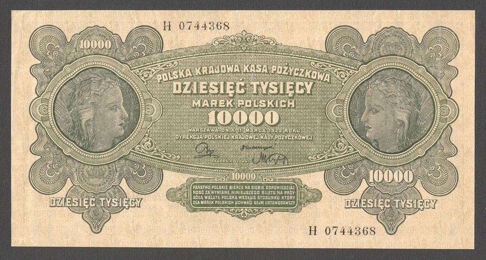 ПОЛЬША 10000 марок 1922 P32 AU