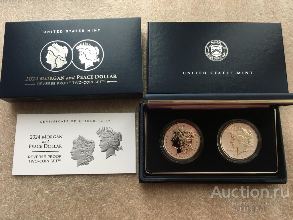 США 1 доллар 2024 Мирный доллар Мир Peace Морган Morgan dollar Орел птица S РЕВЕРС ПРУФ 2 шт СЕРЕБРО