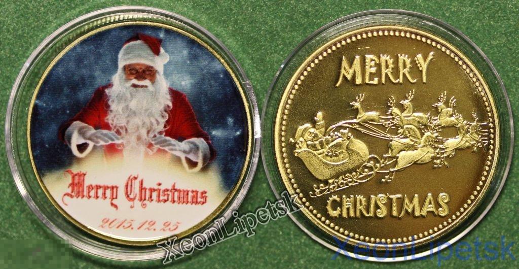 С рождеством Дед Мороз свет внизу Новый год жетон цветной принт