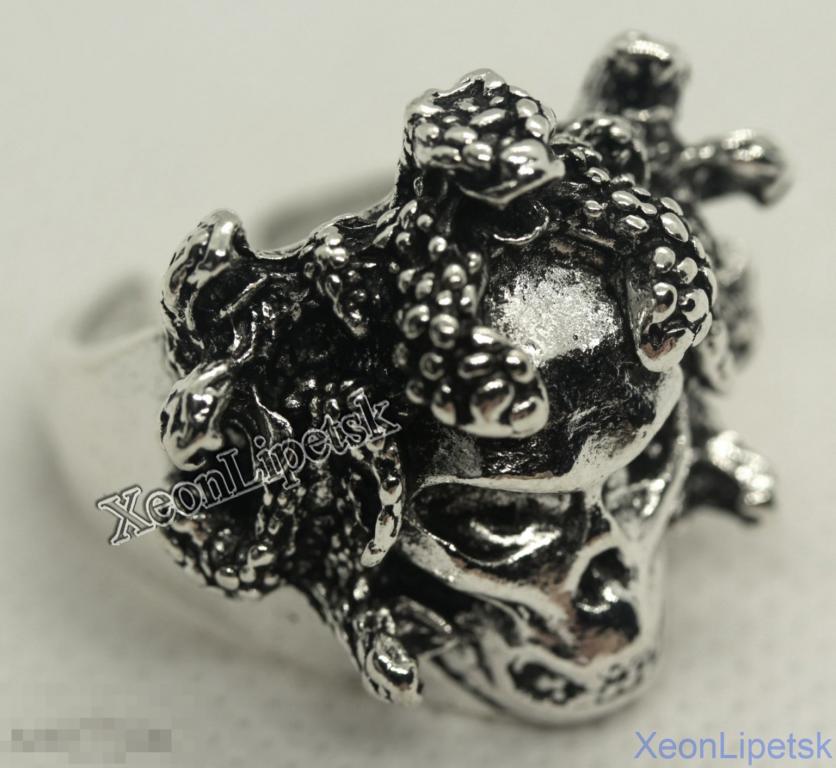 Кольцо Череп Медуза Горгона Перстень Регулируемый размер Байкер Рокер Копия 