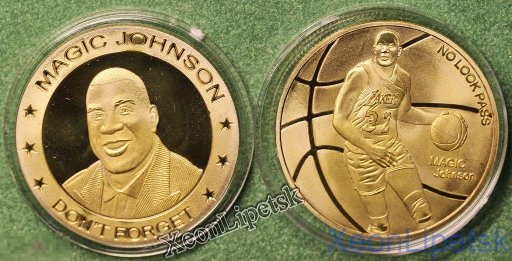 Баскетболист Мэджик Джонсон Баскетбол НБА Спорт США жетон позолота