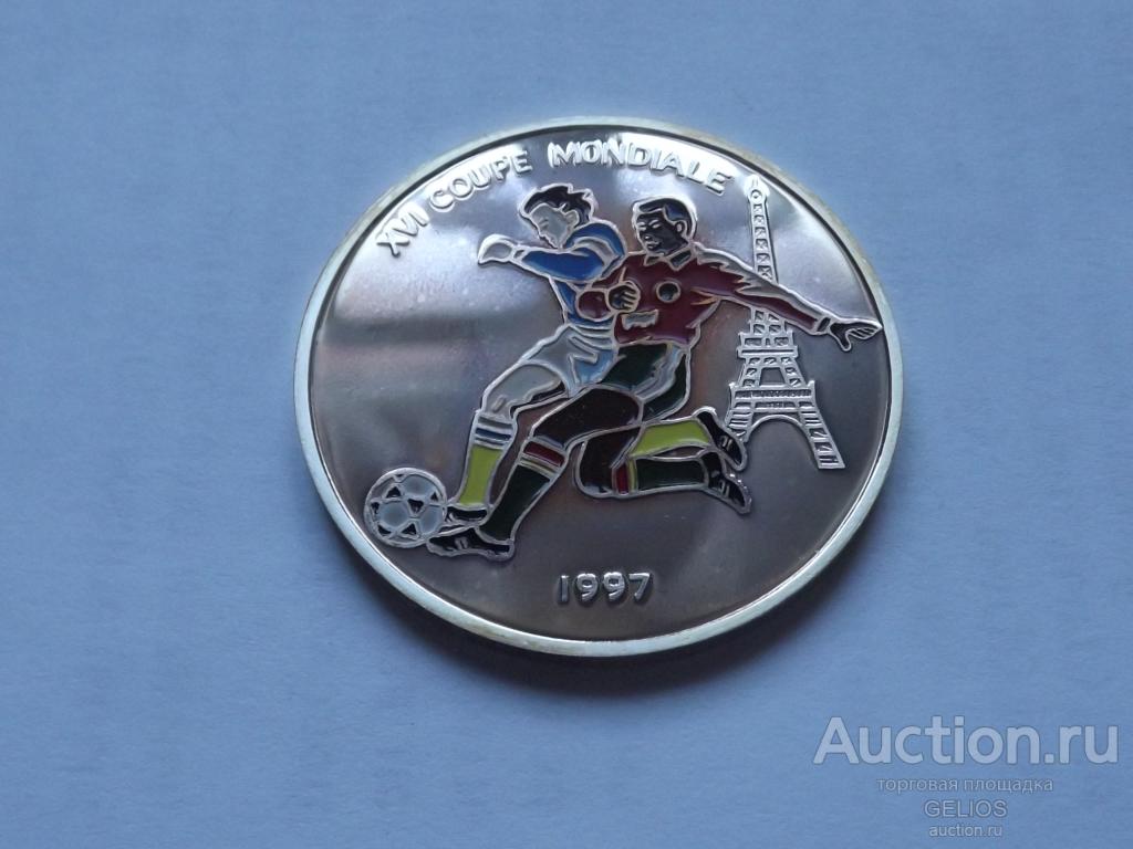 Конго 1000 франков 1997 Серебро 999 Чемпионат мира ФУТБОЛ Эйфелева Башня ЦветнаяОченьРедкая Экзотика