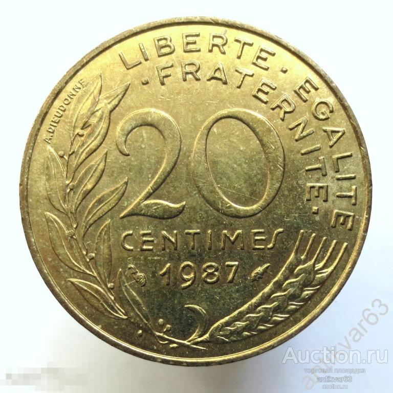 Франция 20 сантим 1987 год. KM#930 / сантимов