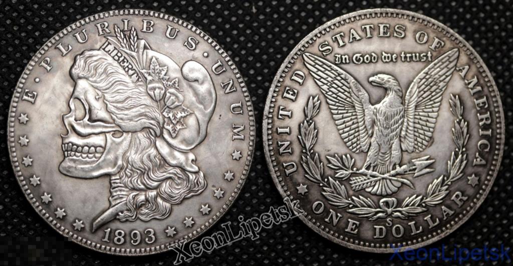 1 доллар 1893 года США Морган Череп темный копия хобо-монеты посеребрение