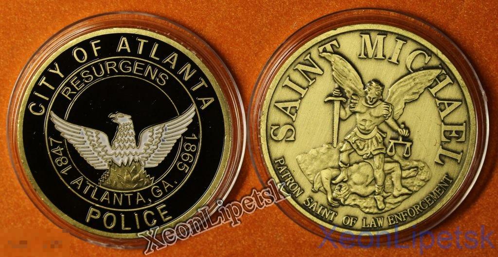 Полиция Атланты США цветной жетон Архангел Михаил бронза