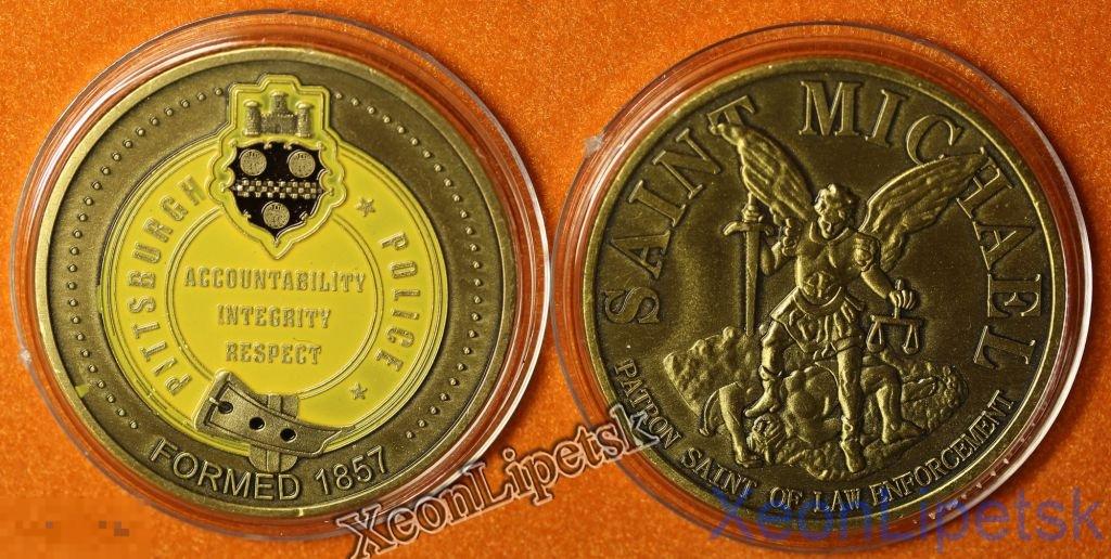 Полиция Питтсбурга США цветной жетон Архангел Михаил бронза