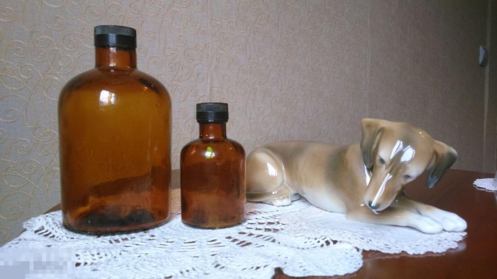 Лот 2 шт. 100 и 500мл старинная бутылка йодовое стекло Германия 1920