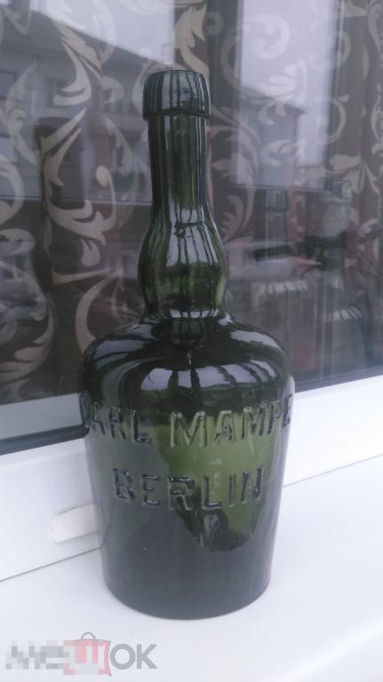 800ml Carl Mampe Berlin старинная бутылка зеленое стекло 1900