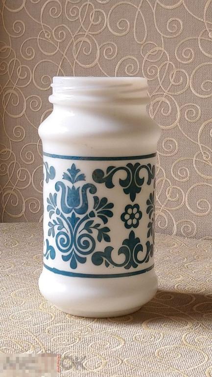 400мл старинная банка белое молочное стекло Германия 1920