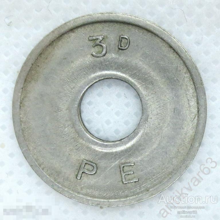 Жетон платёжный (токен) «3d PE». Великобритания, 3 пенса.
