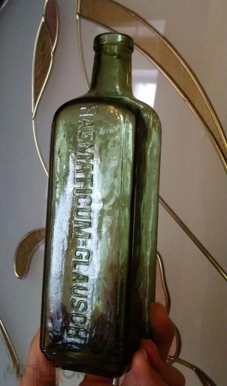 450мл HAEMATICUM GLAUSCH старинная бутылка медицина аптека зеленое стекло Германия 1900