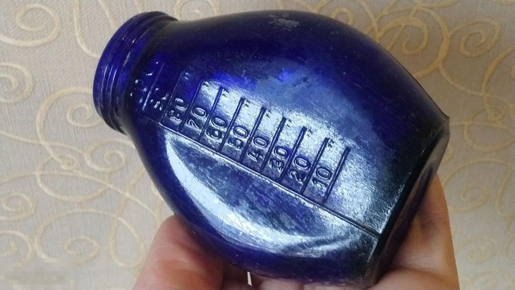 100мл мерная старинная банка баночка бутылочка синее кобальтовое стекло Германия 1920