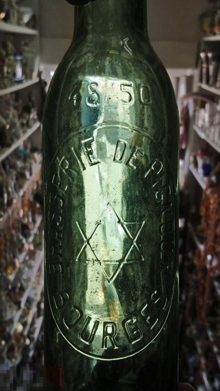 500мл пивная бутылка Bourges иудаика еврей звезда Давида зеленое стекло Франция 1940