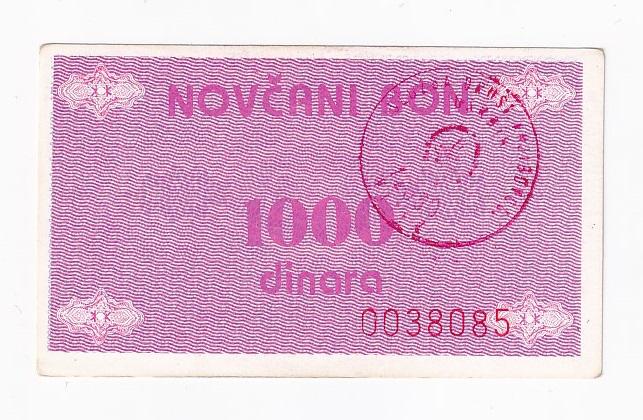 Босния и Герцеговина Банкнота 1000 динар 1992 год AUNC (41344)
