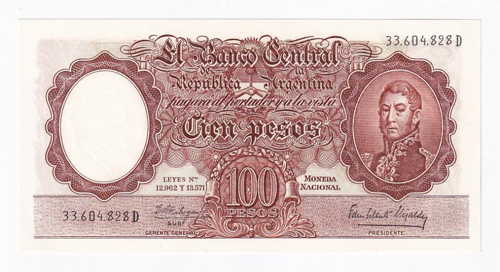 Аргентина Банкнота 100 песо 1957 - 1967 год AUNC (41335)