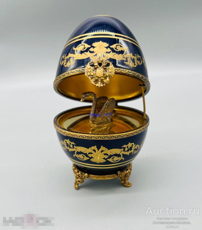 Яйцо коллекционное FABERGE Лебедь Серебро 925 проба Фарфор