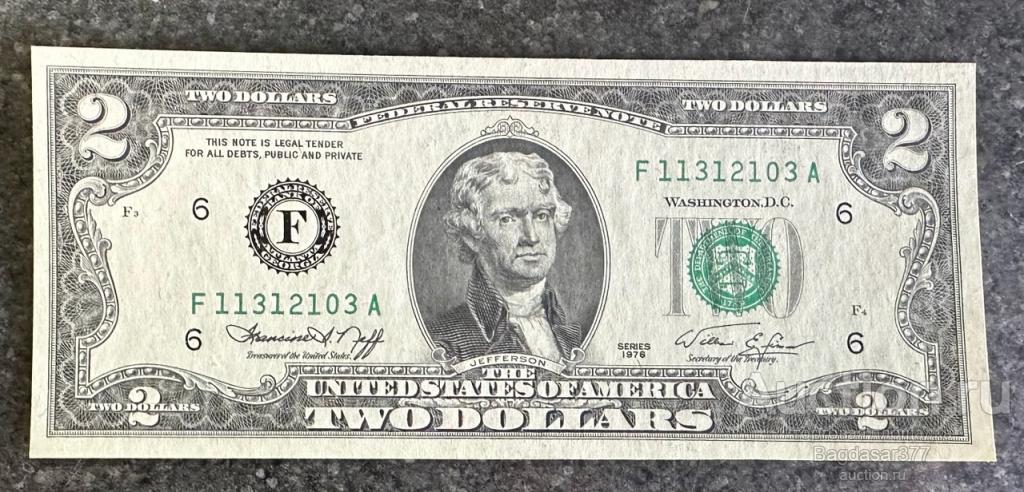 США 2 ДОЛЛАРА  1976 6F ( АТЛАНТА )  БЛОК (F-A) "UNC!!!" (см.фото)