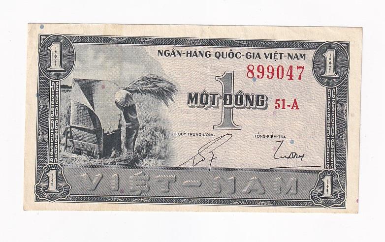 Южный Вьетнам Банкнота 1 донг 1955 год 51-А 899047 VF+ (41358)